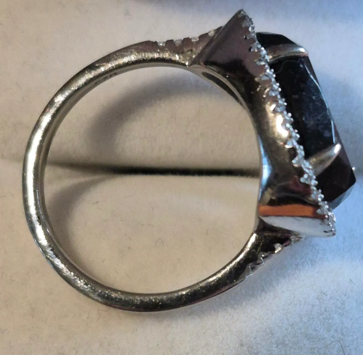 925 Silver, CZ & Black Crystal Ring (Size O) - Image 4