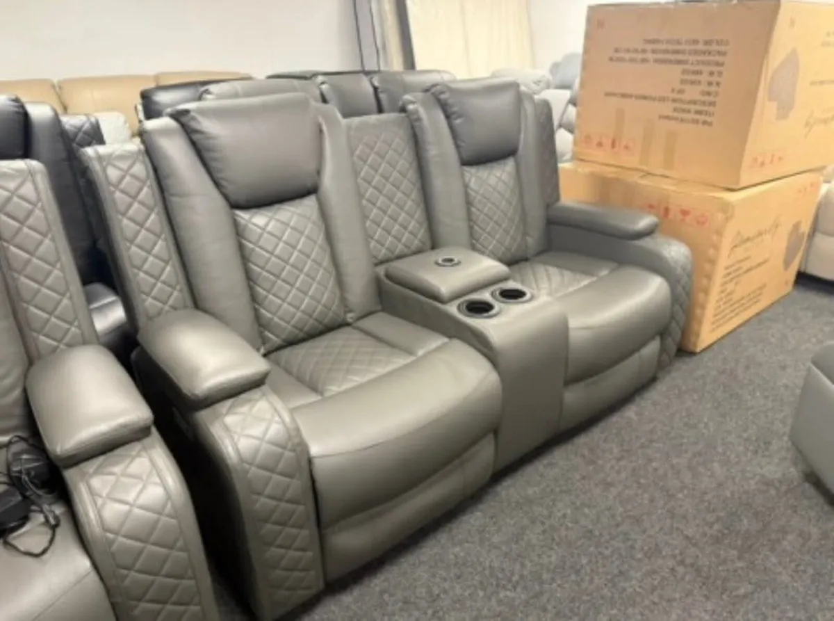 Ashbryn Grey Electric Leather Recliner Sofa Set - Image 2