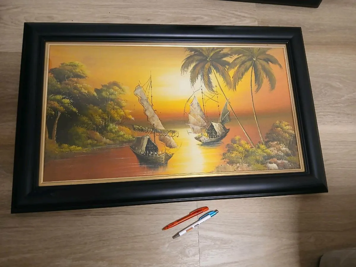 Hand painted picture in custom made frame - Image 1