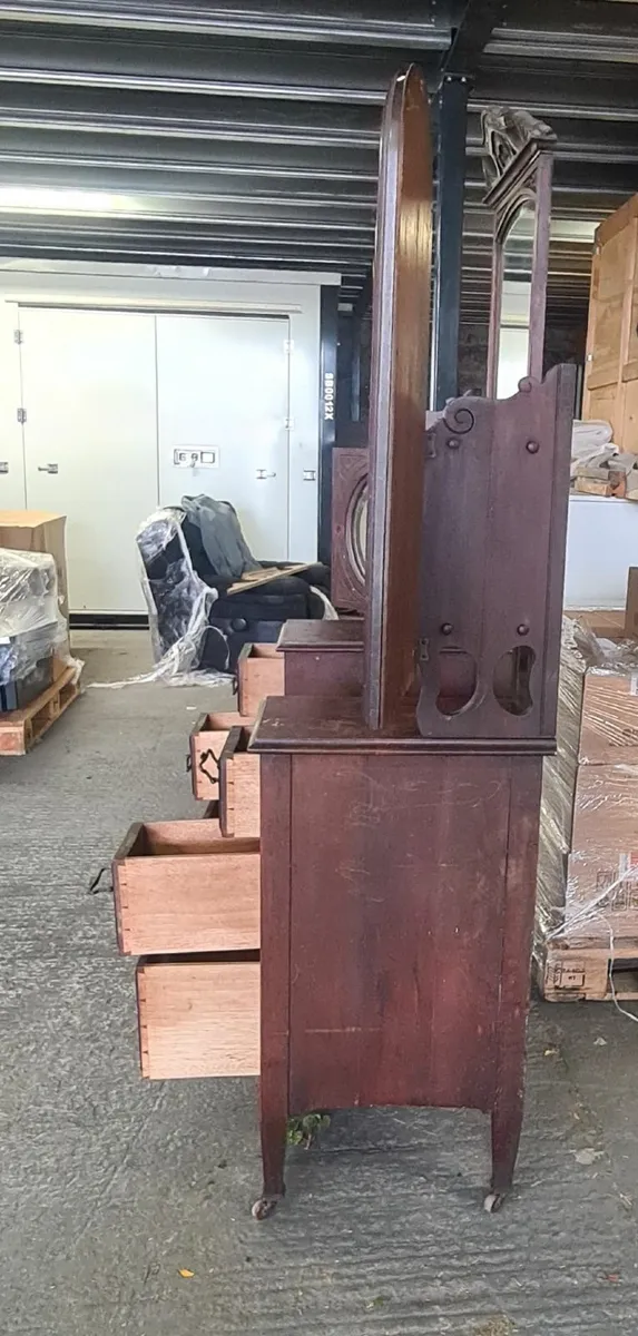 Antique Wooden Dressing Table with Triple Mirror - Image 2