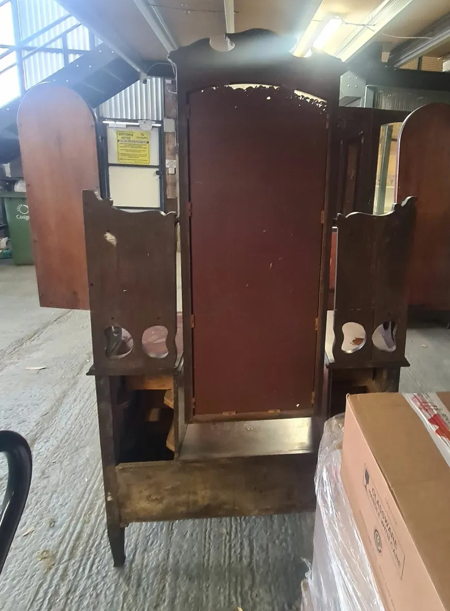 Antique Wooden Dressing Table with Triple Mirror - Image 3