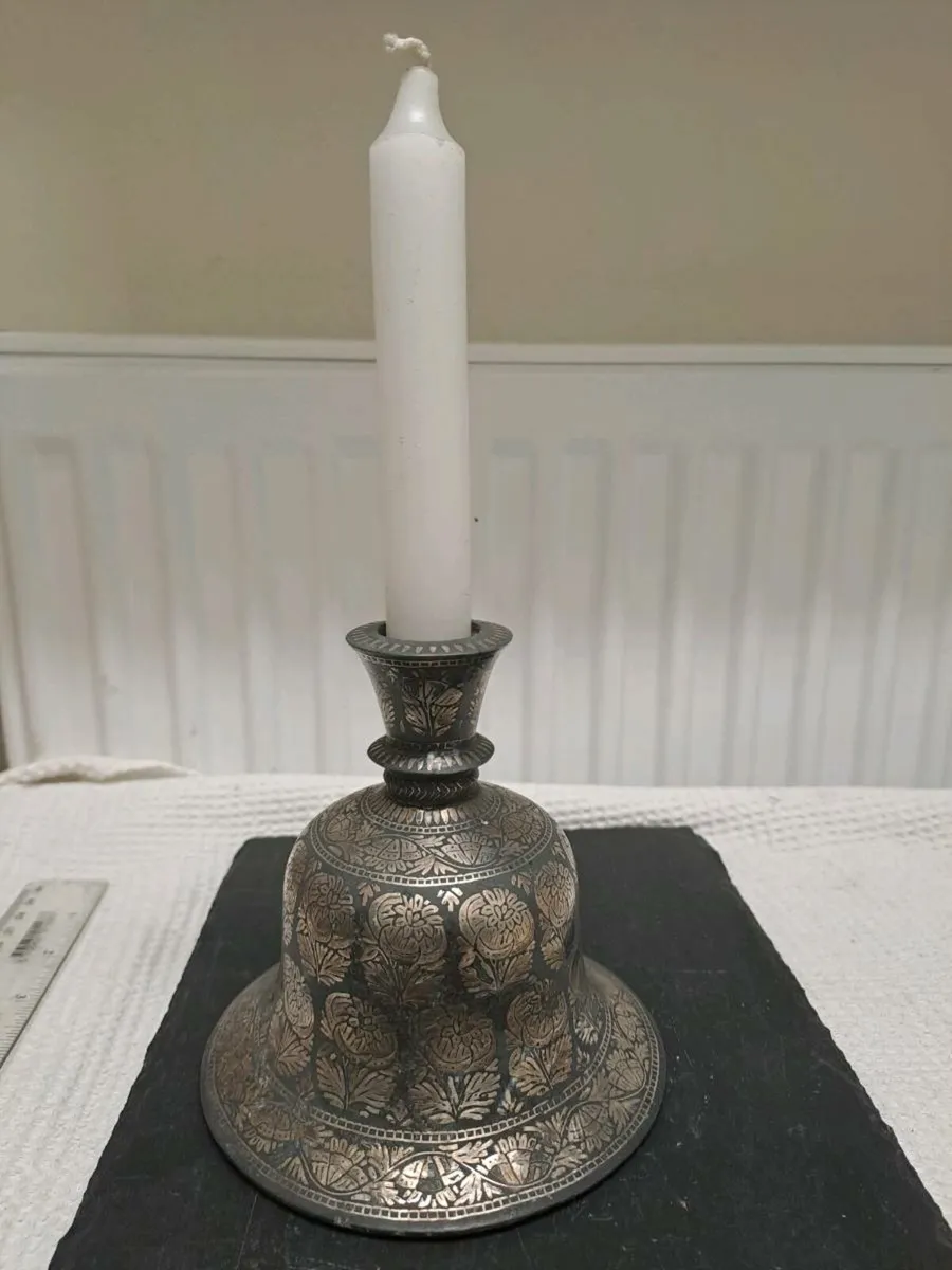Indian Bidriware Style candle holder - Image 3