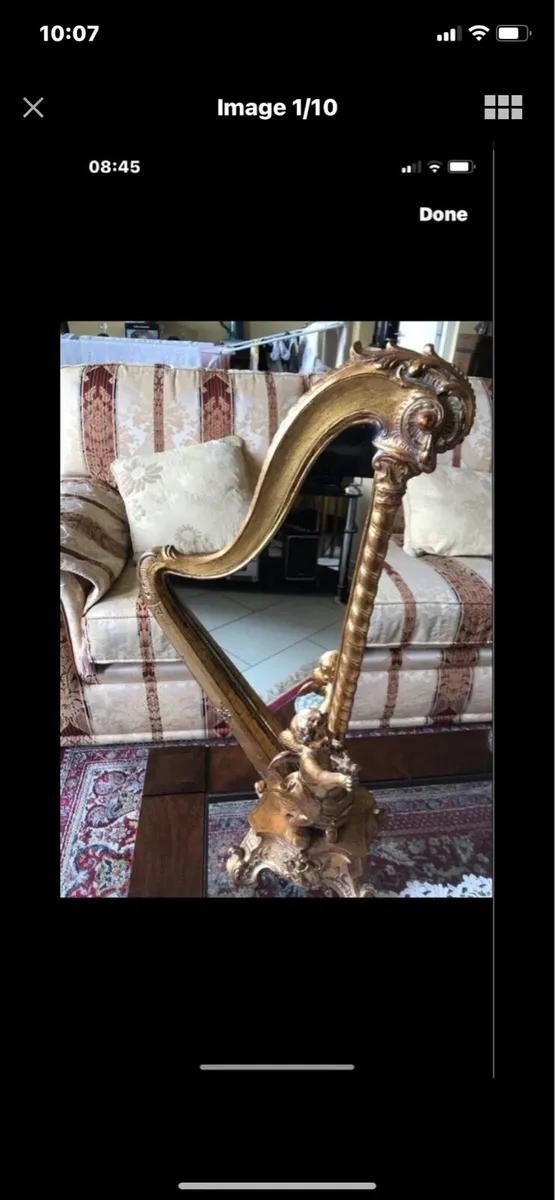 Antique Harp Shaped Tabletop Mirror - Image 1