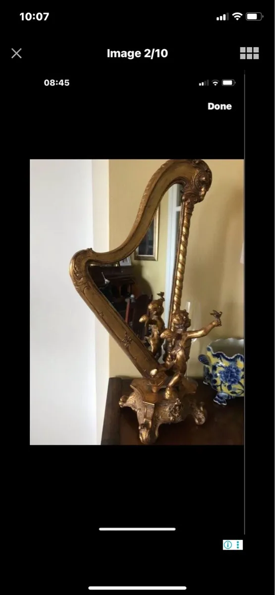 Antique Harp Shaped Tabletop Mirror - Image 2