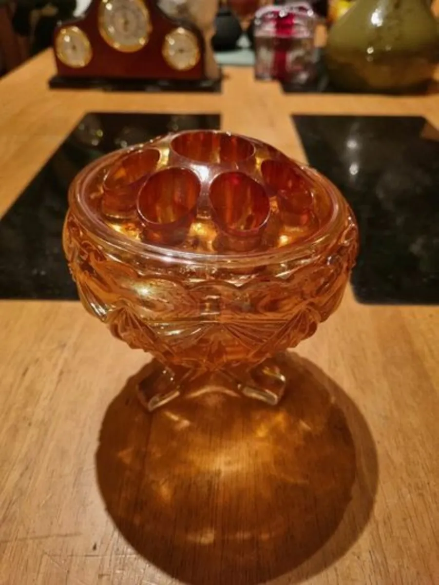 Art Deco Amber Glass Flower Bowl - Image 3