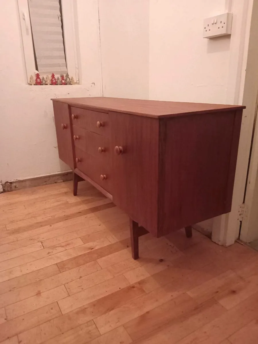 mid century teak short sideboard restored - Image 1
