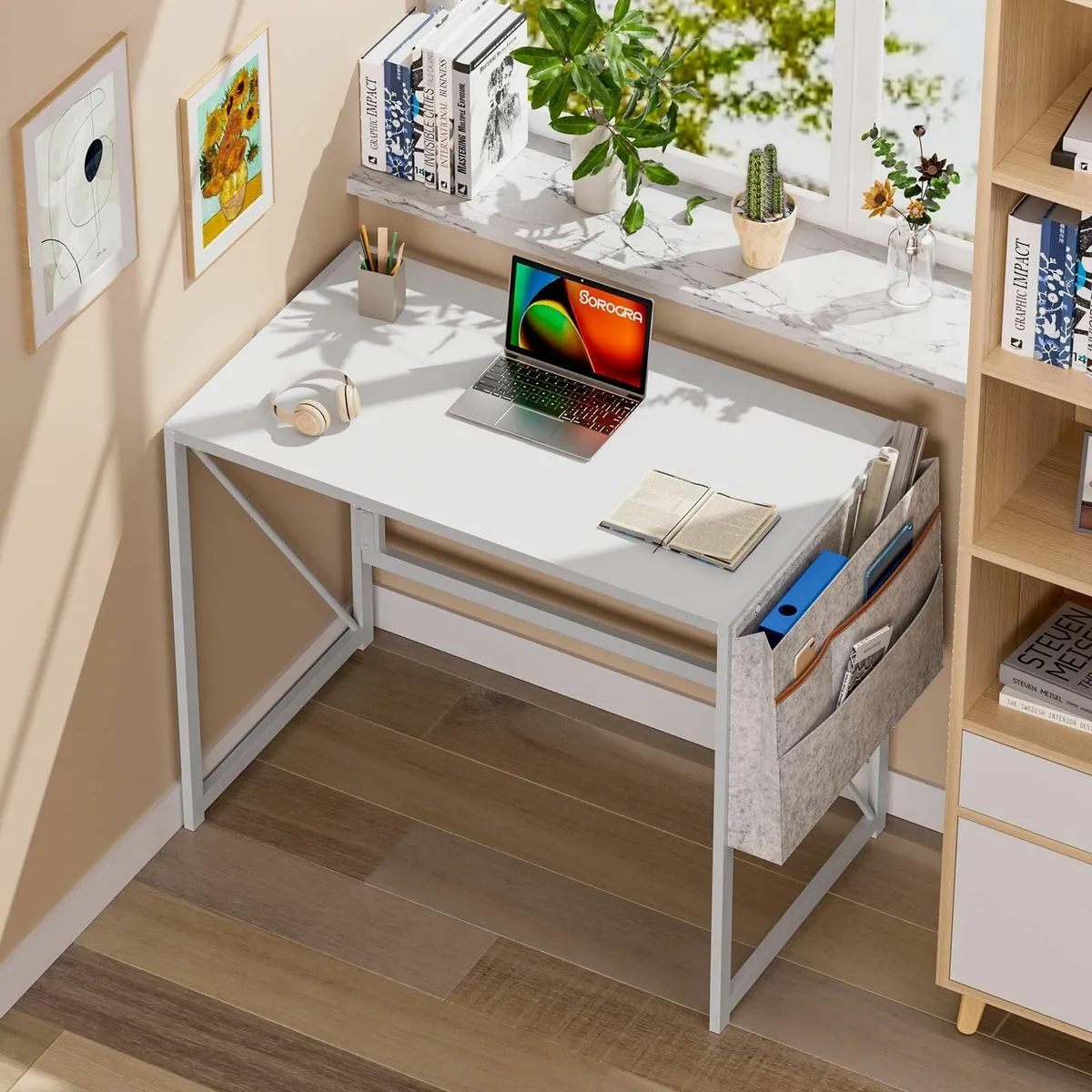 Small Folding Desk 80 cm Foldable Desks with - Image 2