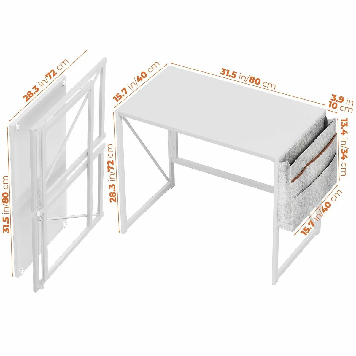 Small Folding Desk 80 cm Foldable Desks with - Image 3