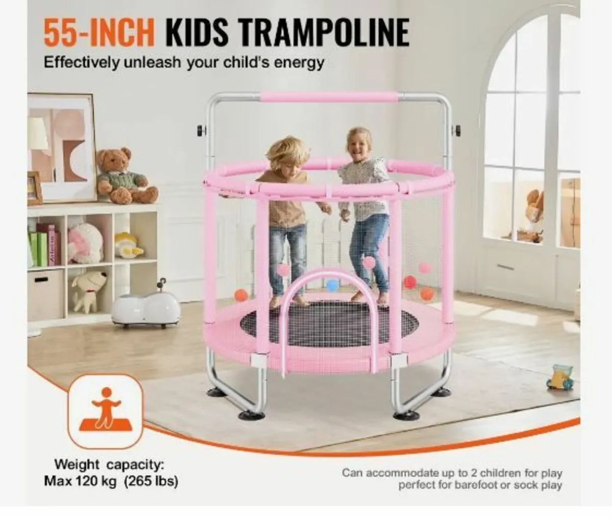 55" Kids Trampoline, 4.6FT Indoor Outdoor - Image 2