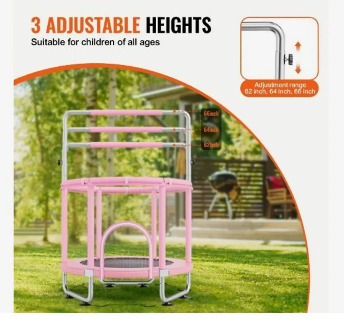 55" Kids Trampoline, 4.6FT Indoor Outdoor - Image 3