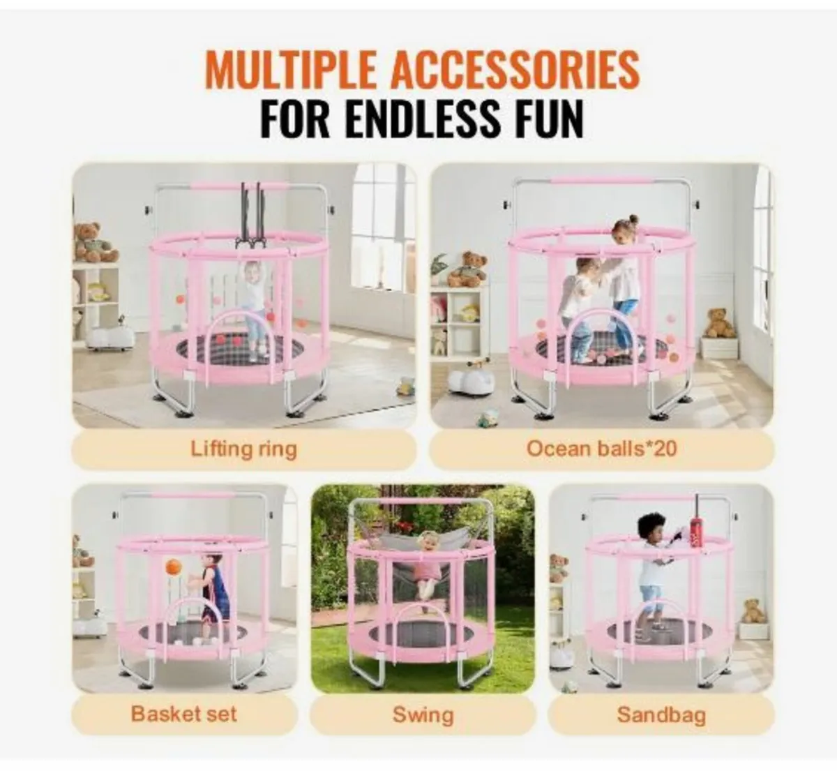 55" Kids Trampoline, 4.6FT Indoor Outdoor - Image 4