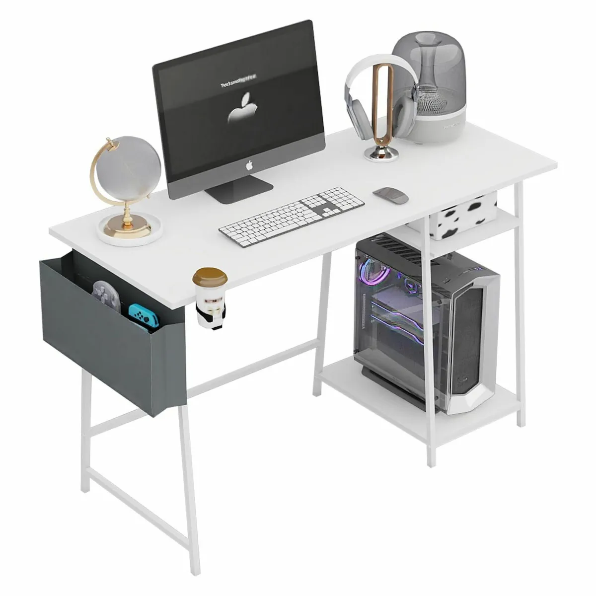 115cm White Computer Desk With Bookshelf Corner - Image 1