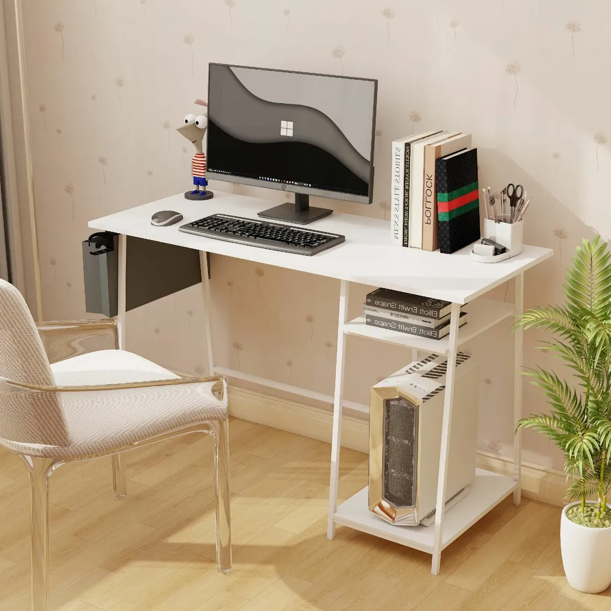 115cm White Computer Desk With Bookshelf Corner - Image 2