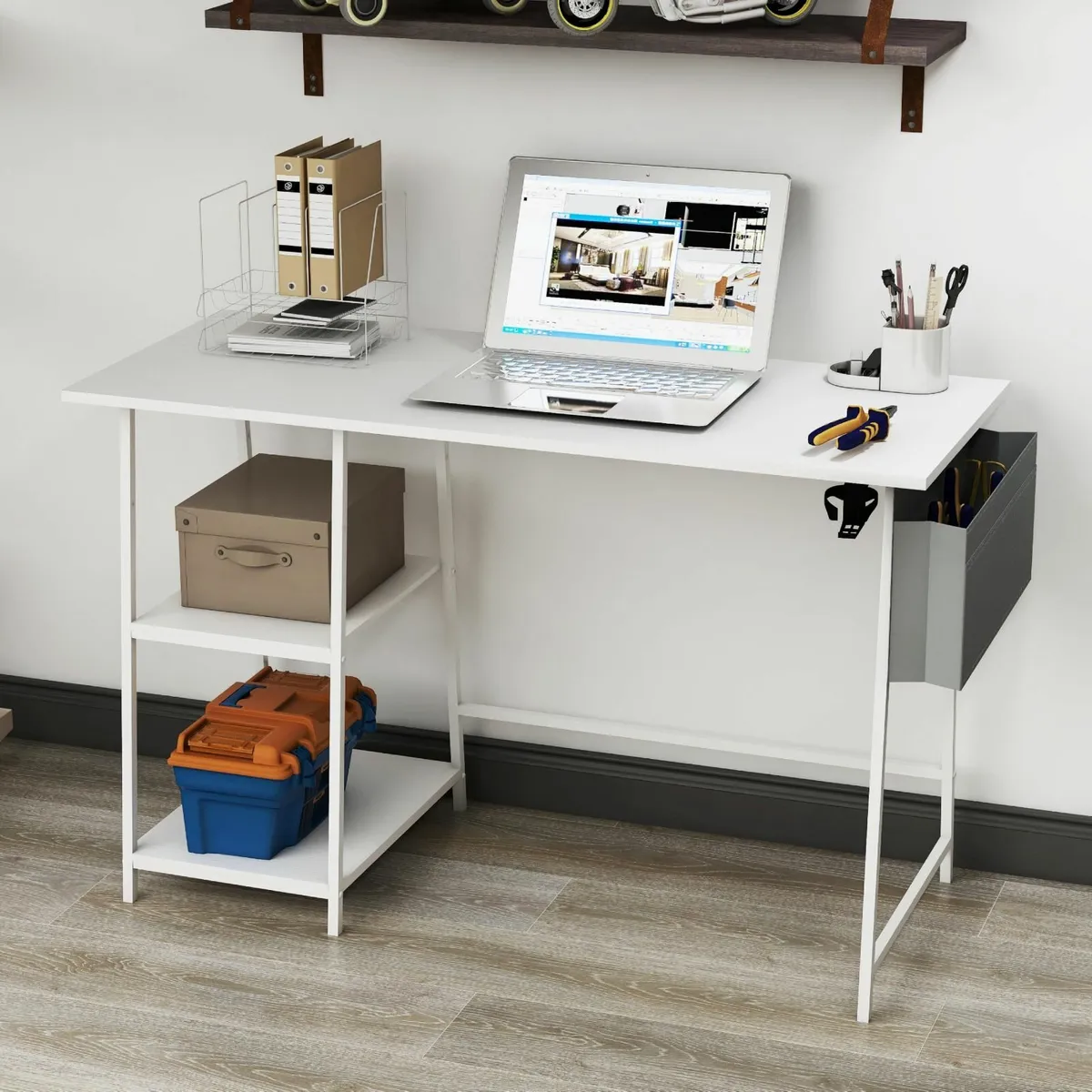 115cm White Computer Desk With Bookshelf Corner - Image 4