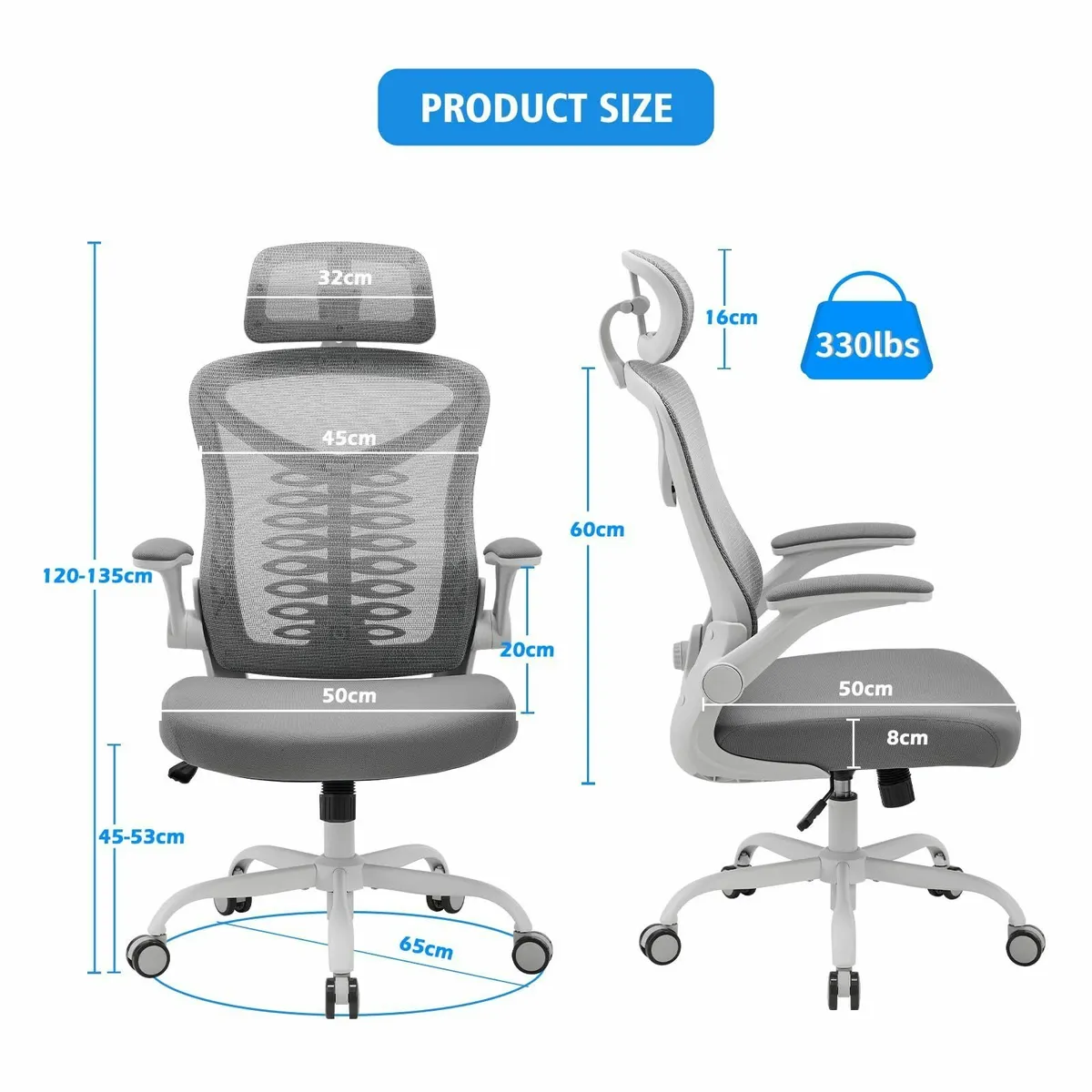 Office Chair Adjustable Desk with Flip-up Armrest - Image 2