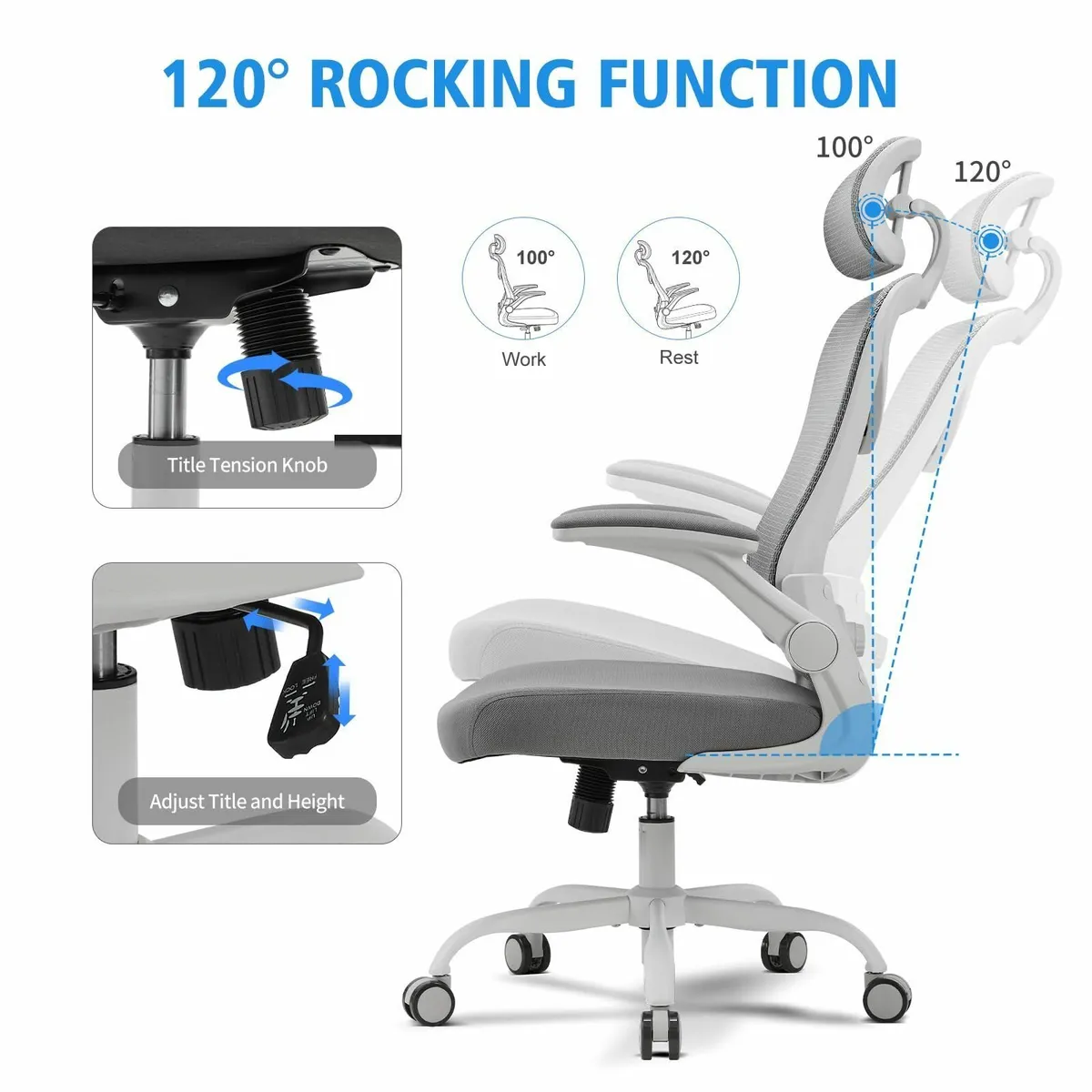 Office Chair Adjustable Desk with Flip-up Armrest - Image 4