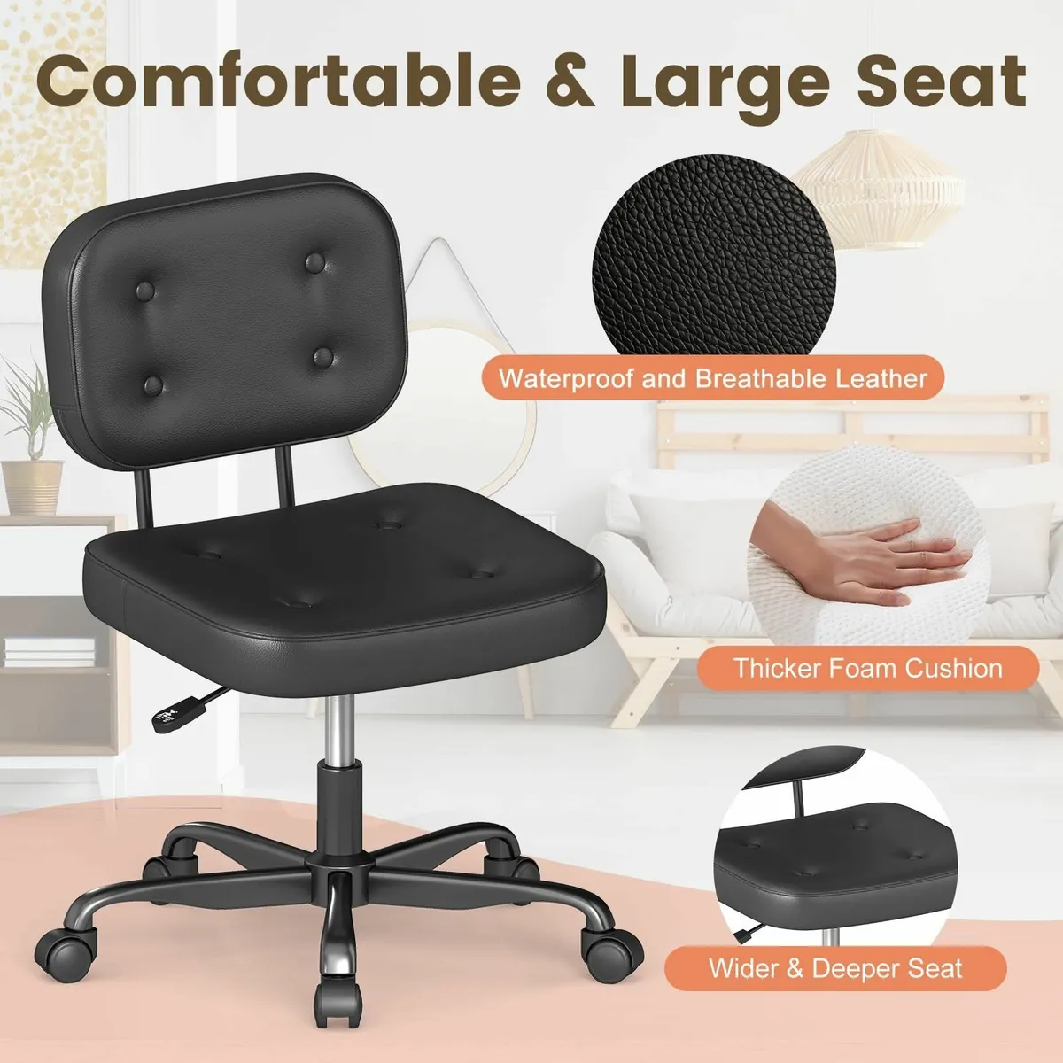 Armless Desk Chair for Home Office Compact Swivel - Image 3