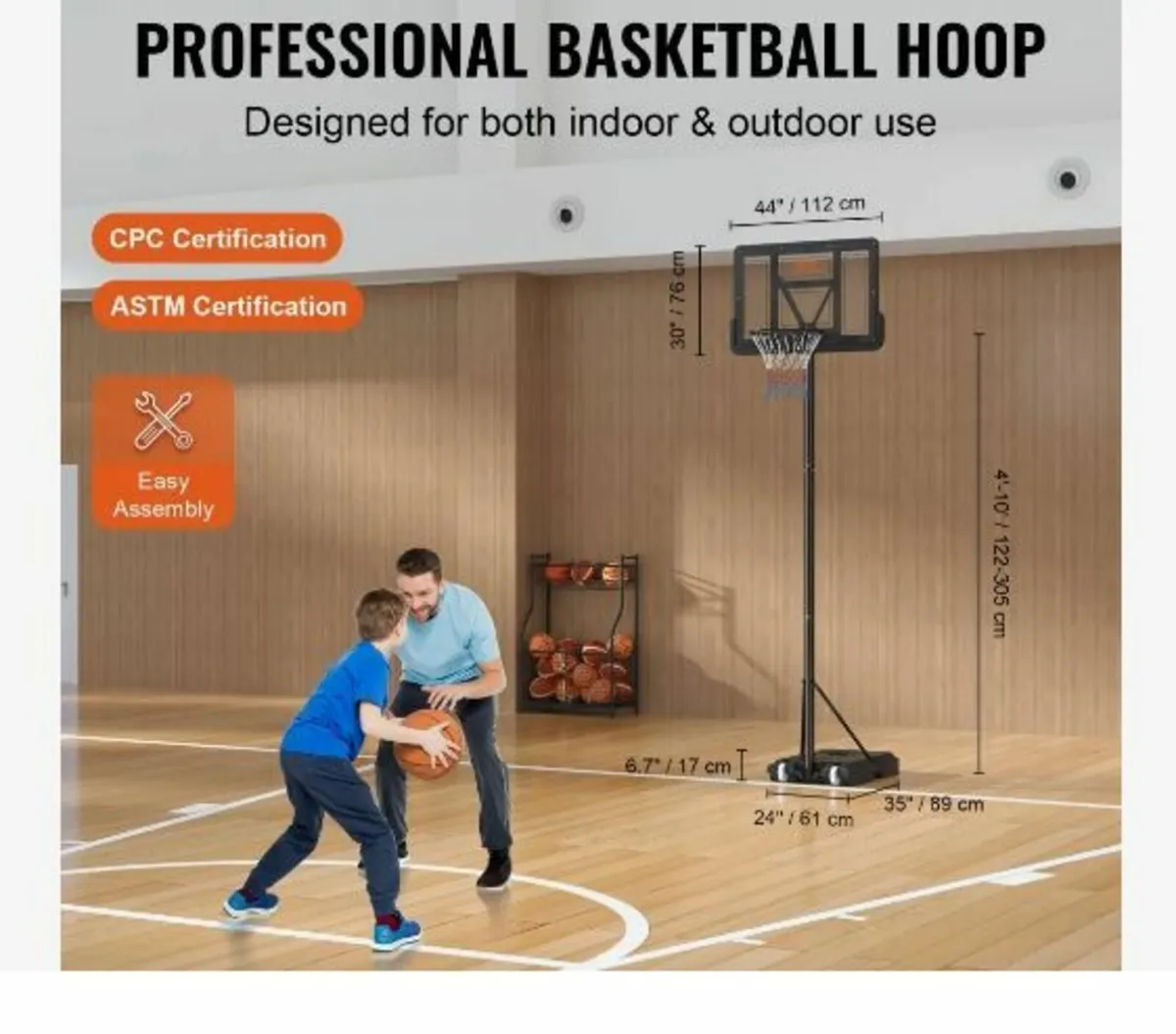 Basketball Hoop, 4-10 ft Adjustable - Image 3