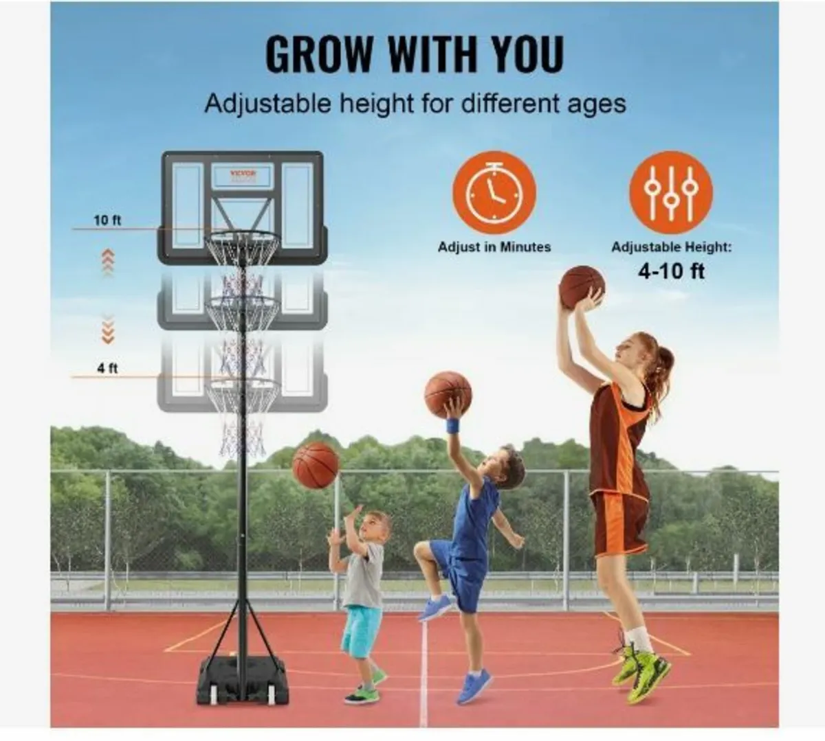 Basketball Hoop, 4-10 ft Adjustable - Image 4