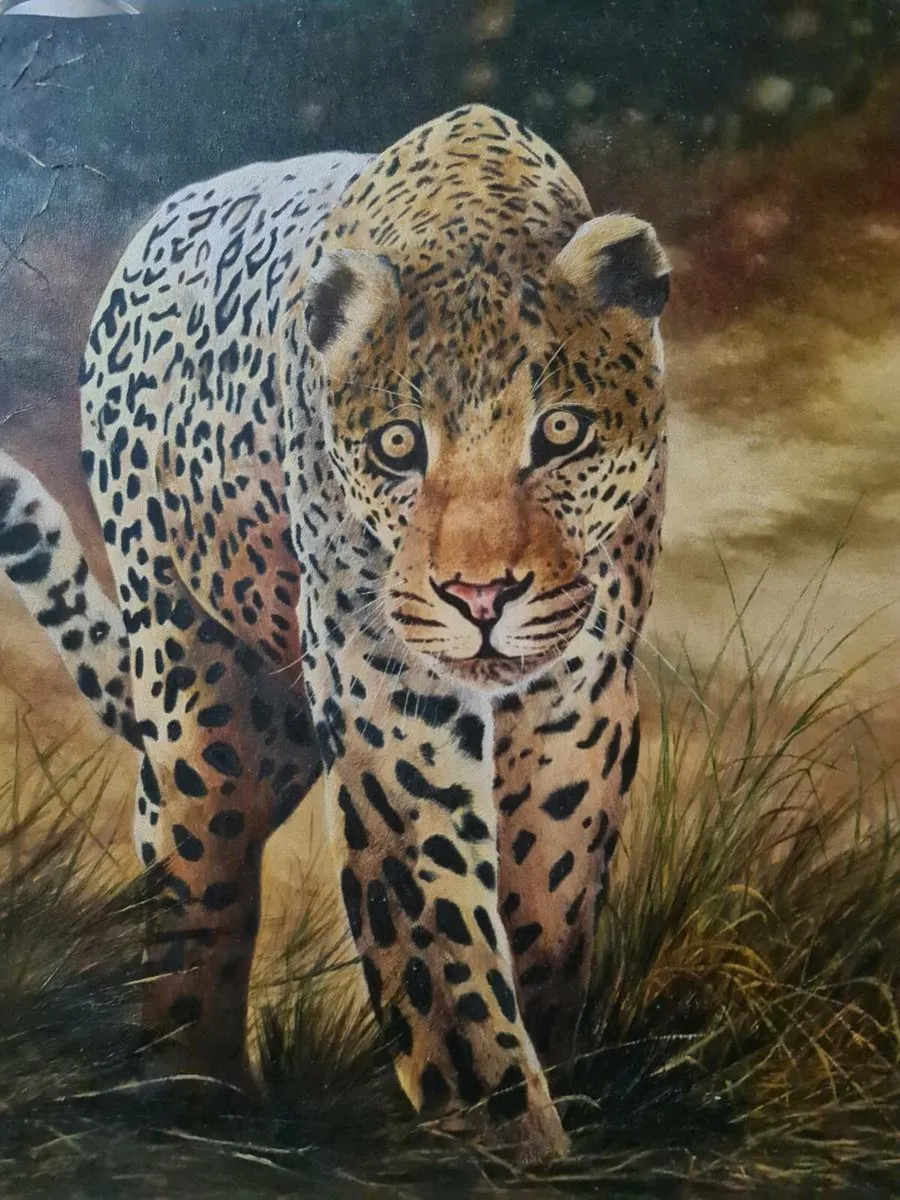 Large Vintage jaguar oil on canvas POSTAGE AVAILAB - Image 3
