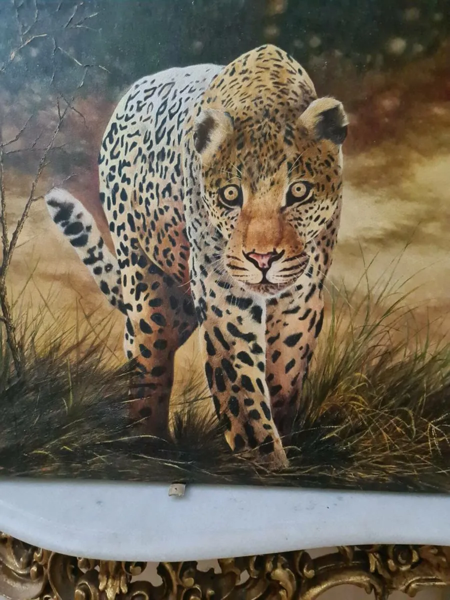 Large Vintage jaguar oil on canvas POSTAGE AVAILAB - Image 4