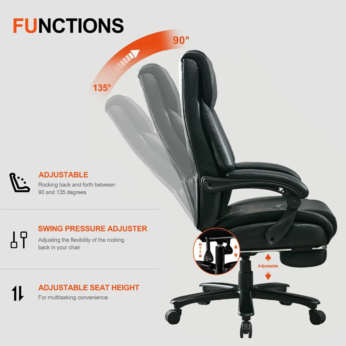 Big and Tall Office Chair 200KG PU Leather - Image 4