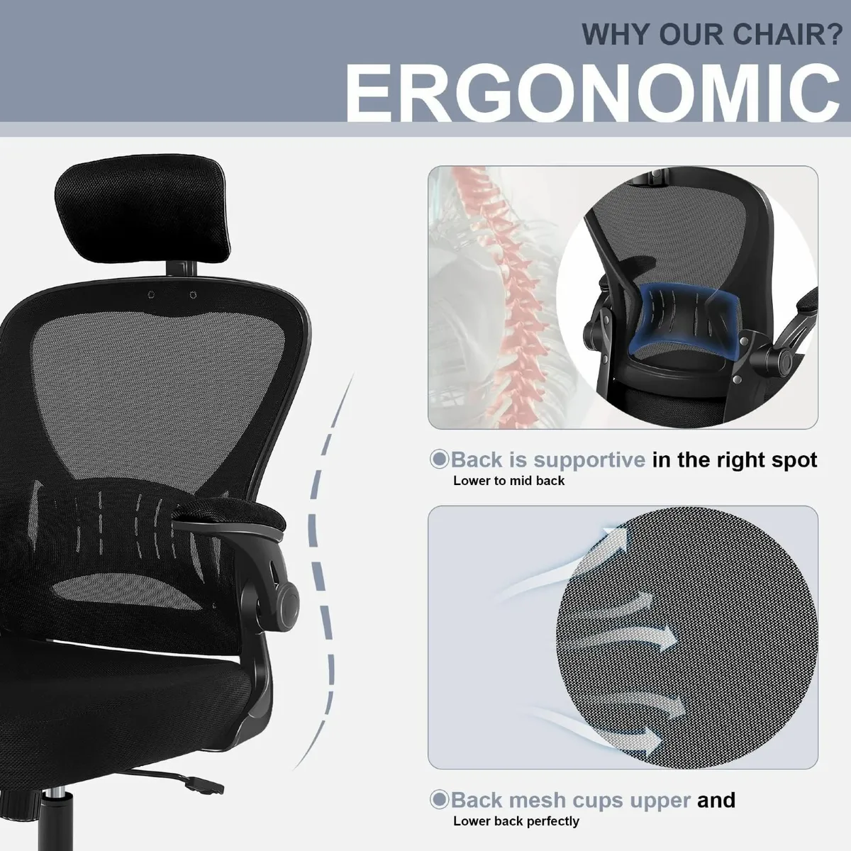 Office Chair Ergonomic Mesh Desk Comfort Adjustabl - Image 4