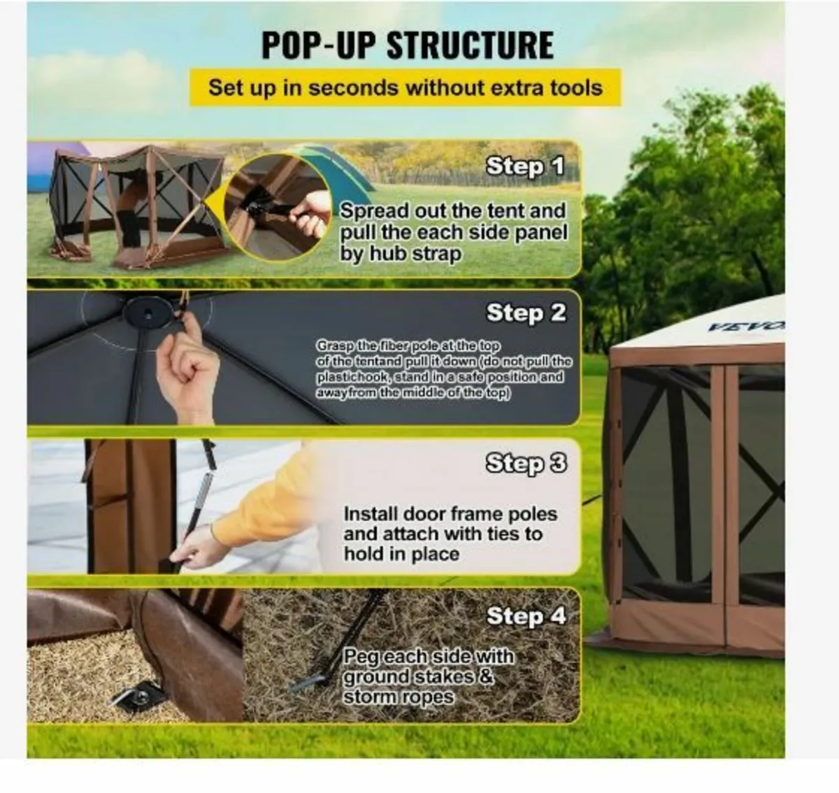 Gazebo Screen Tent, 10 x 10 ft, 6 Sided Pop-up - Image 3