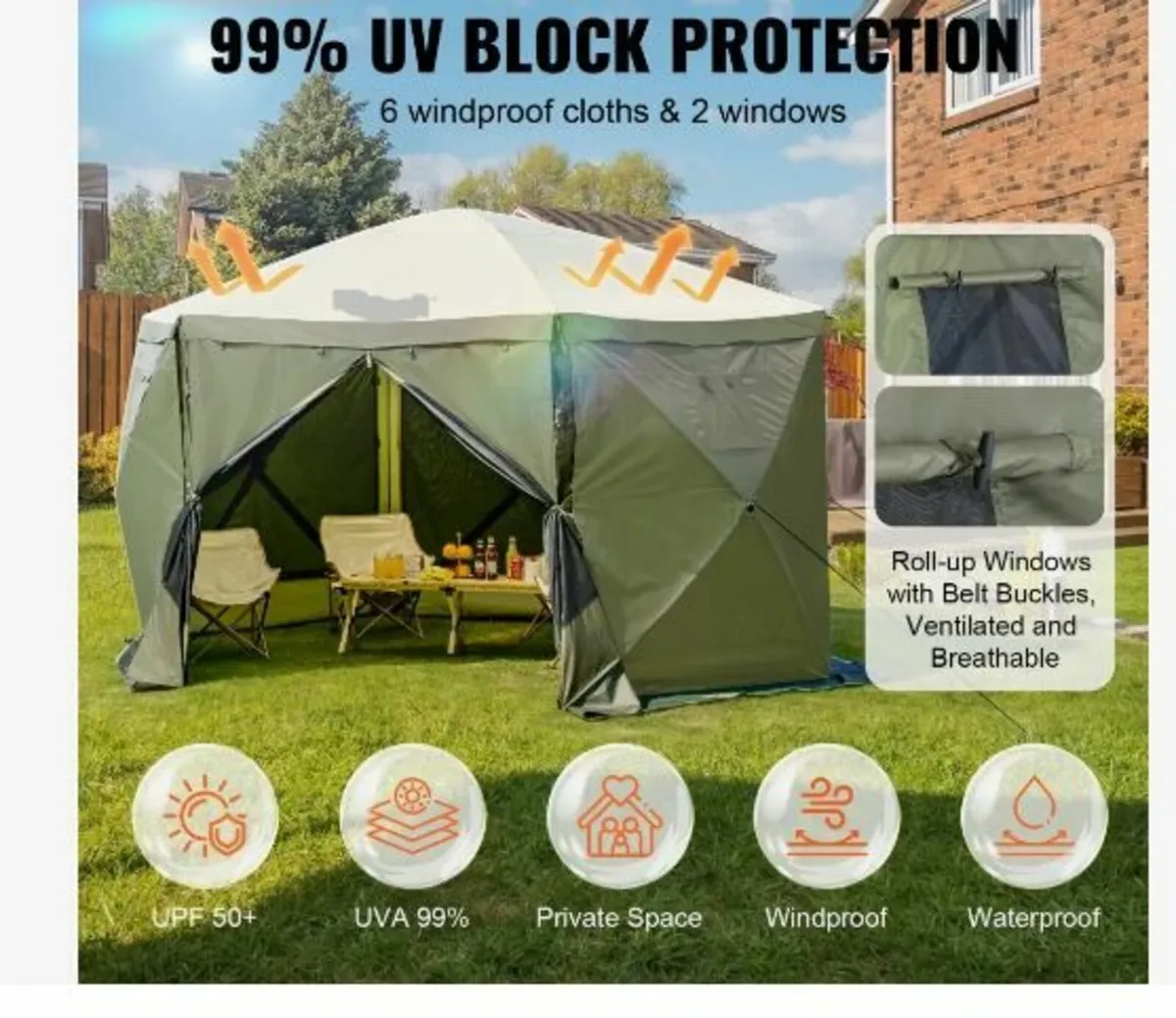 Pop Up Gazebo Tent, Pop-Up Screen Tent 6 Sided - Image 2