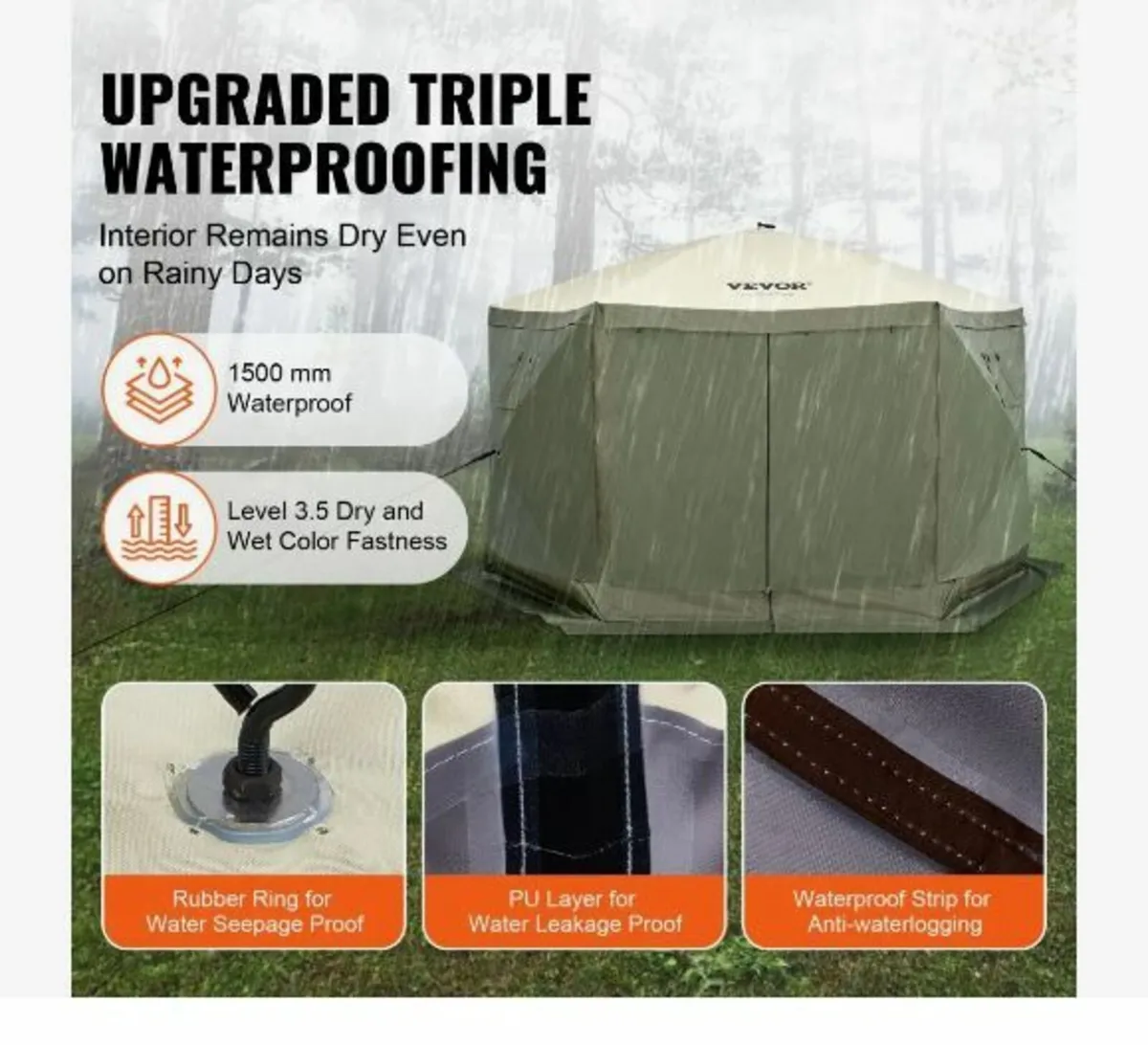 Pop Up Gazebo Tent, Pop-Up Screen Tent 6 Sided - Image 4