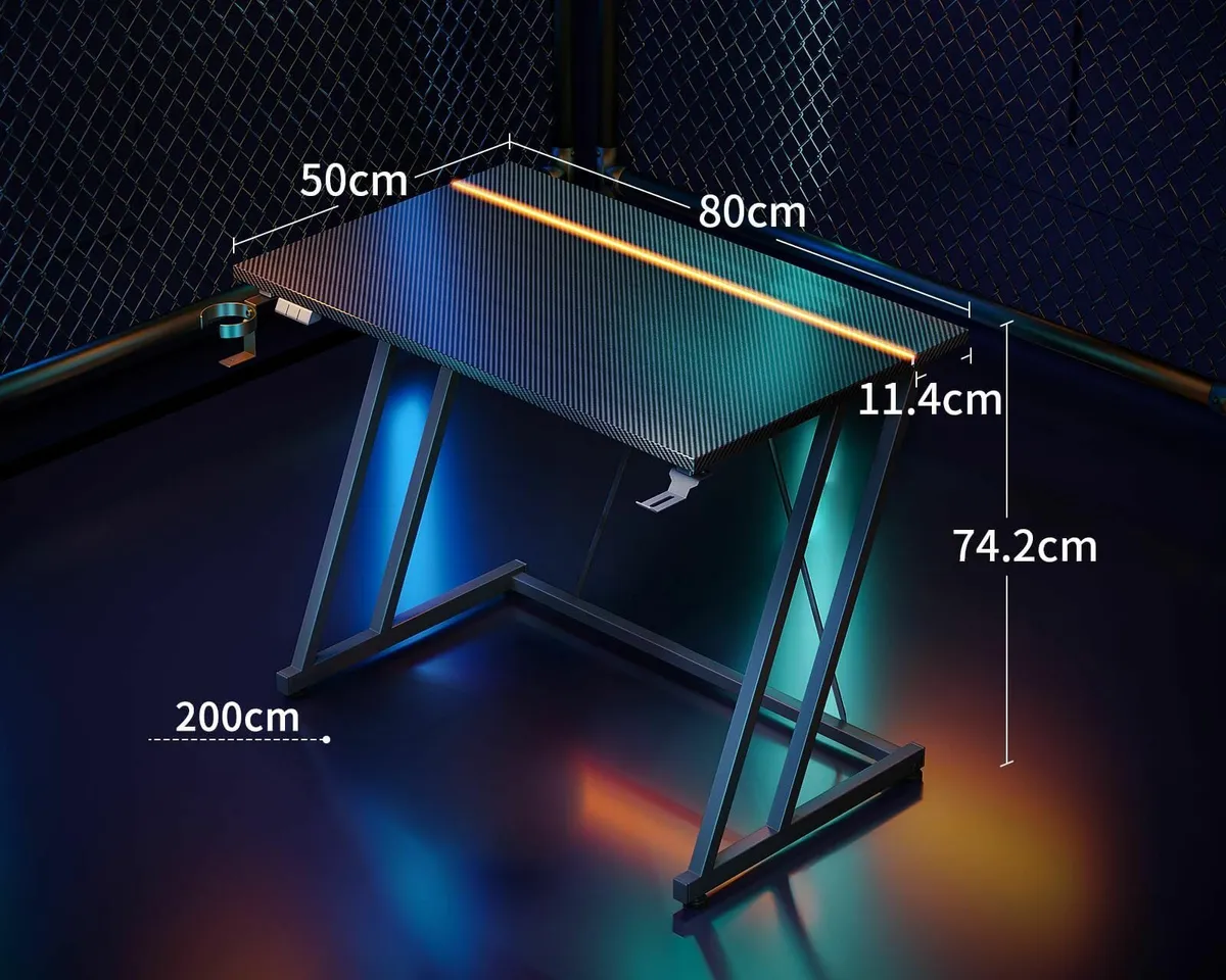 Gaming Desk with LED Lights Table Cup Holder and - Image 3