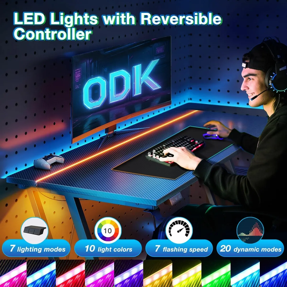 Gaming Desk with LED Lights Table Cup Holder and - Image 4