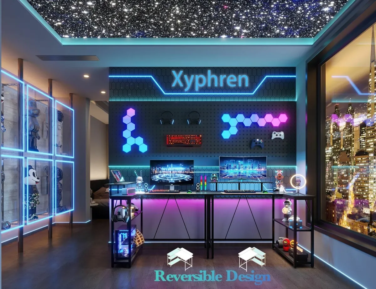 L Shaped Gaming Desk with RGB LED Lights Power - Image 4