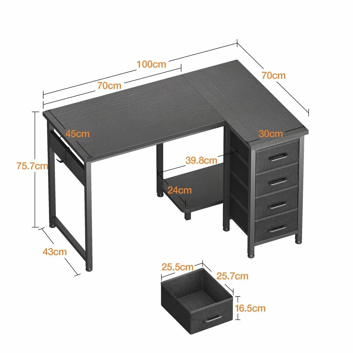 Computer Desk with Drawers 100x70 cm Corner for - Image 3