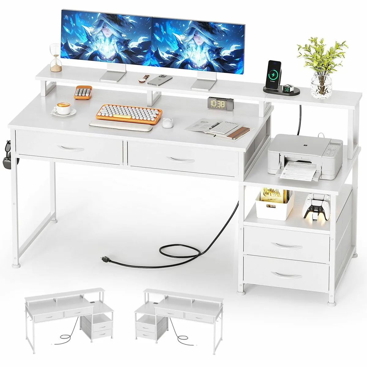 53 Computer Desk with Power Outlet and Monitor - Image 1