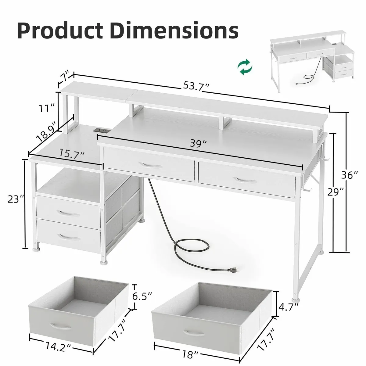 53 Computer Desk with Power Outlet and Monitor - Image 3