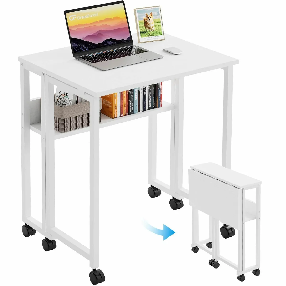 Small Folding Desk with Storage Shelf 63 cm - Image 1