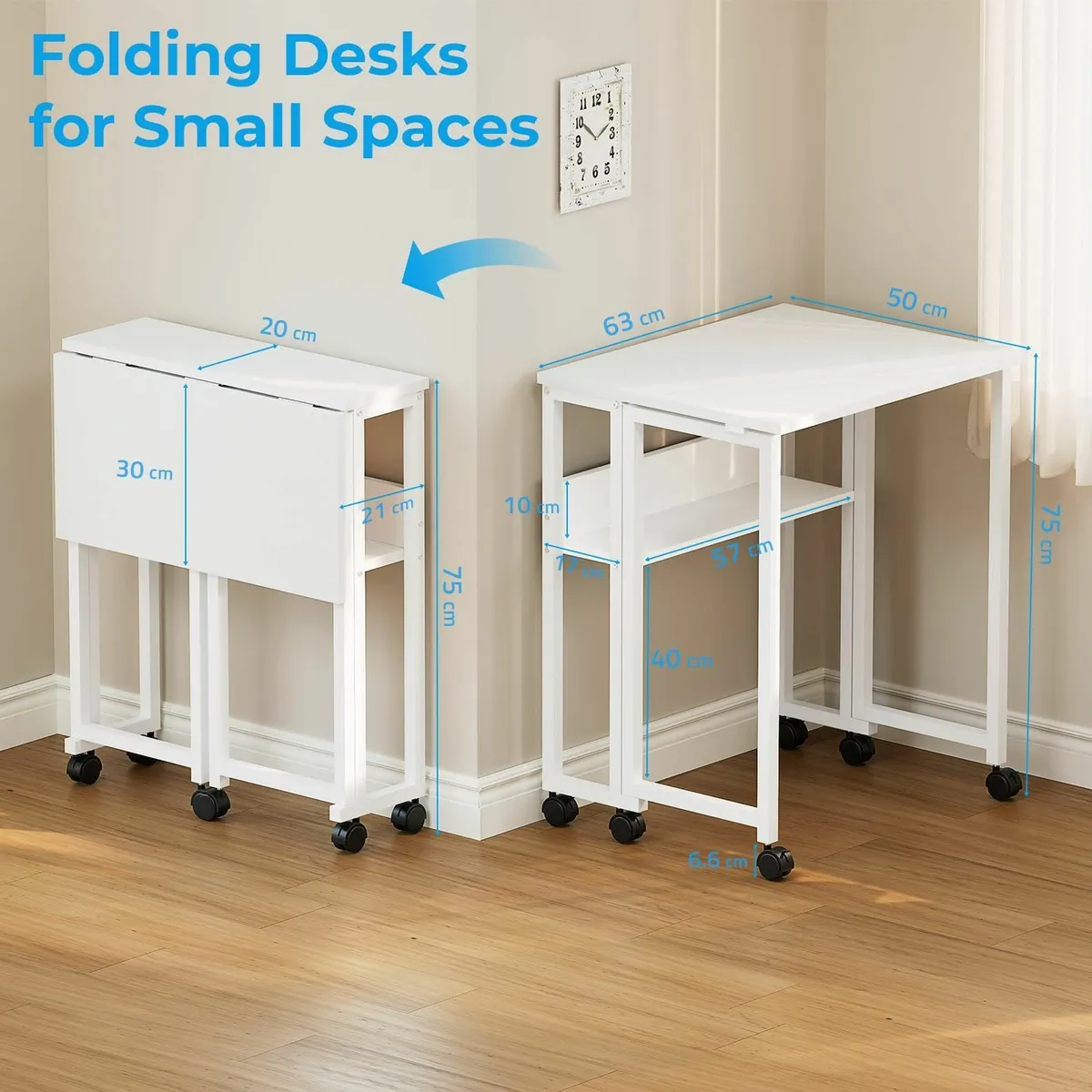 Small Folding Desk with Storage Shelf 63 cm - Image 3