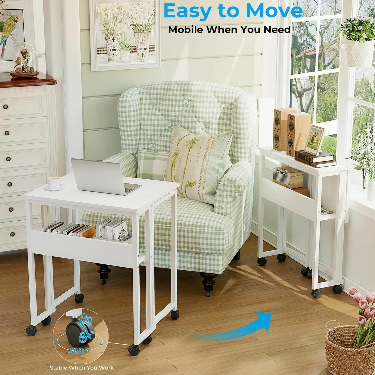 Small Folding Desk with Storage Shelf 63 cm - Image 4