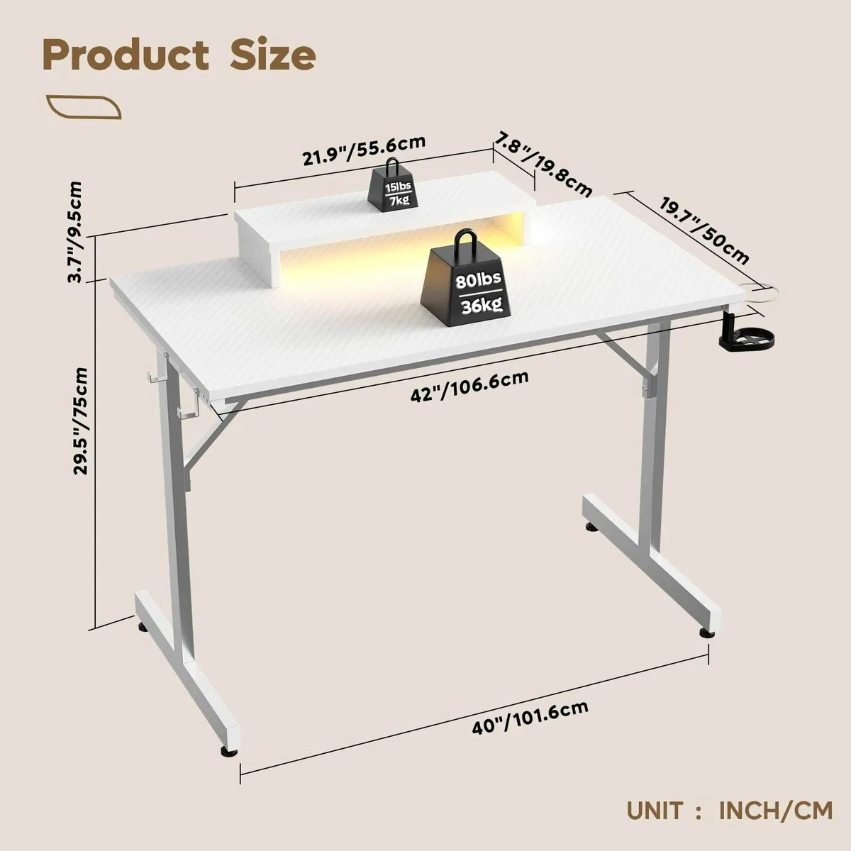 Small Gaming Desk with Monitor Stand 106.6 CM LED - Image 3