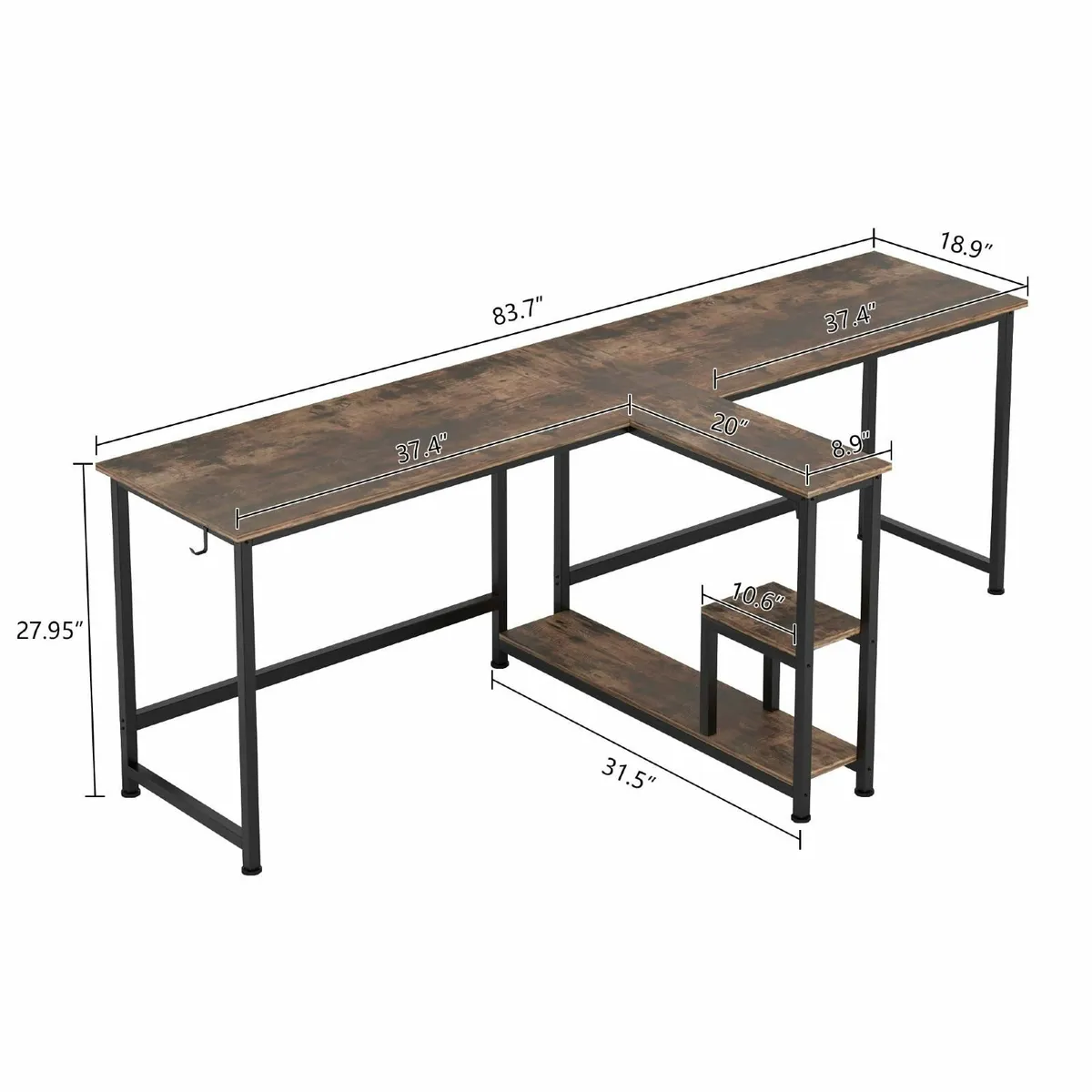 83.7 Two Person Desk Computer with Storage - Image 3