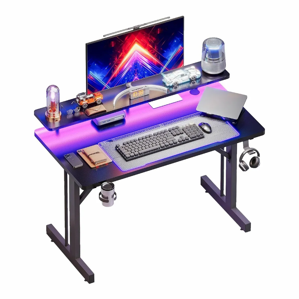 120 cm Gaming Desk with LED Lights Power Outlets - Image 1
