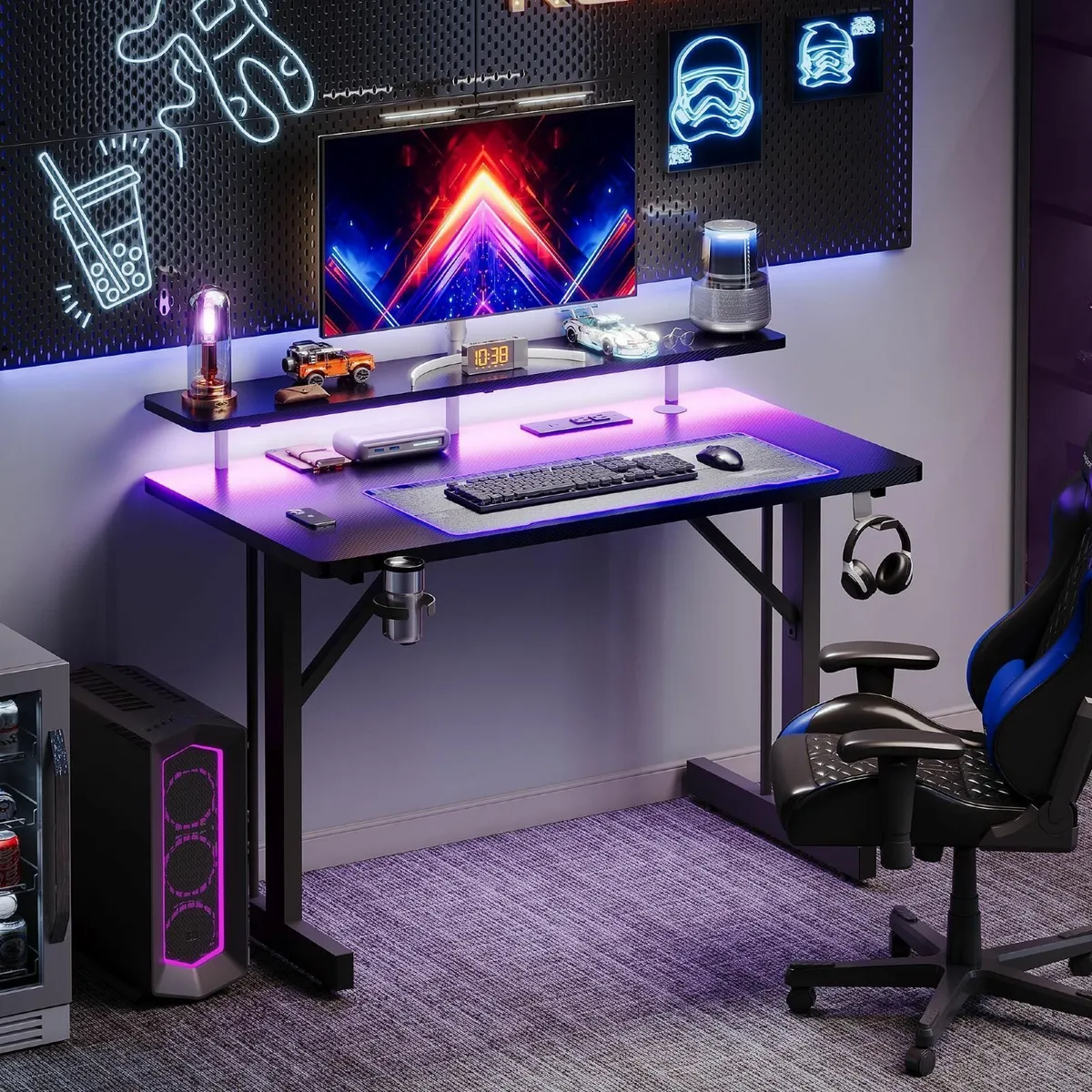 120 cm Gaming Desk with LED Lights Power Outlets - Image 2