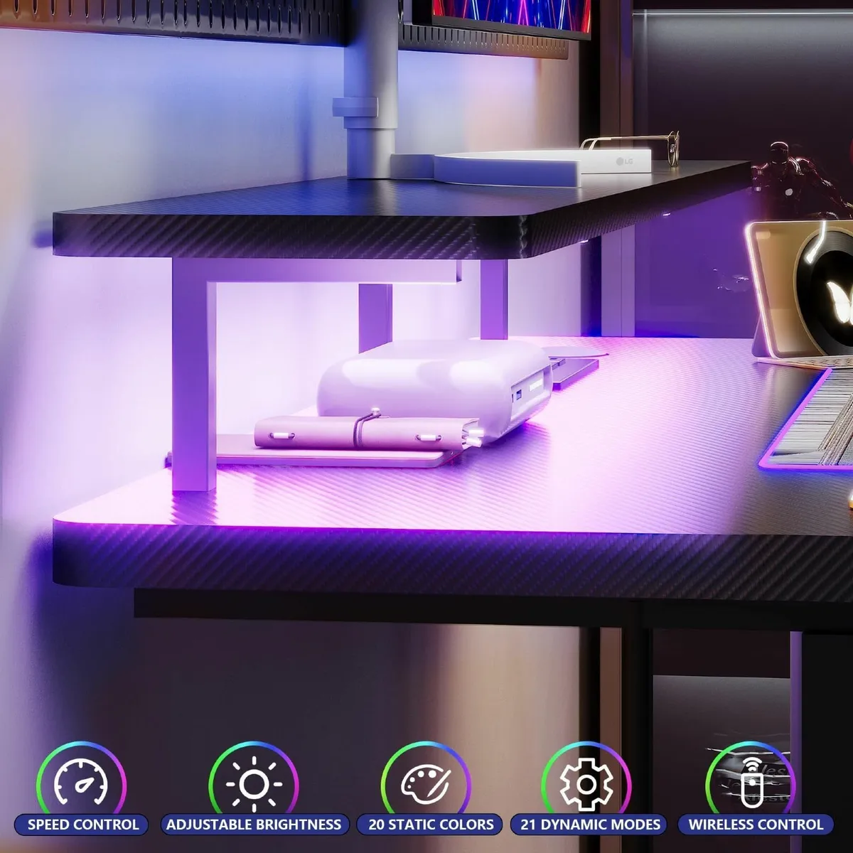 120 cm Gaming Desk with LED Lights Power Outlets - Image 4