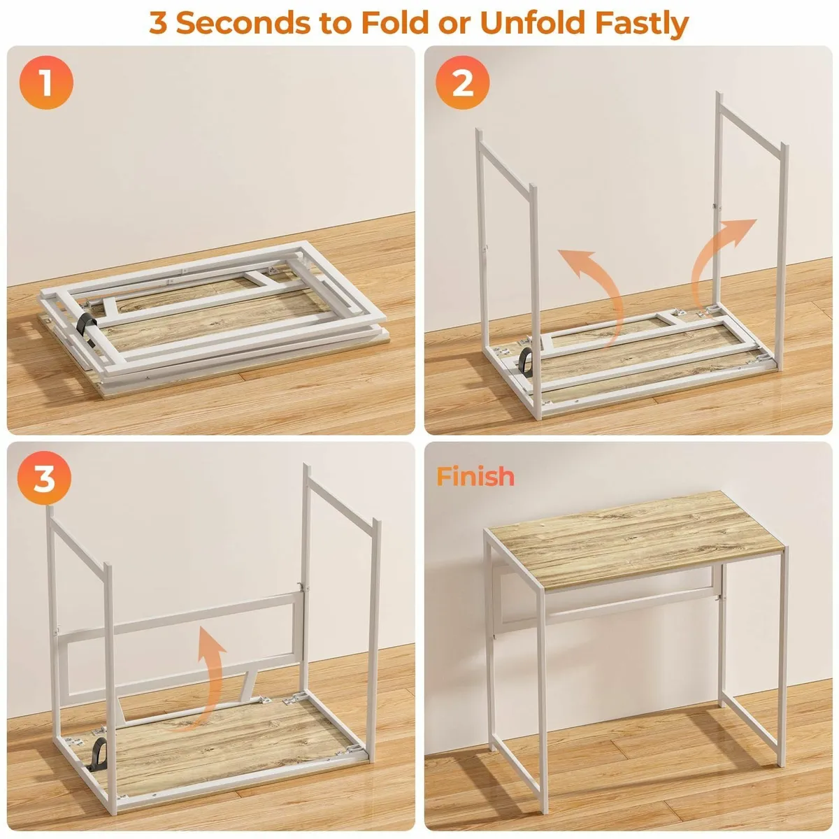 Folding Desk No Assembly Required 80cm Foldable - Image 4
