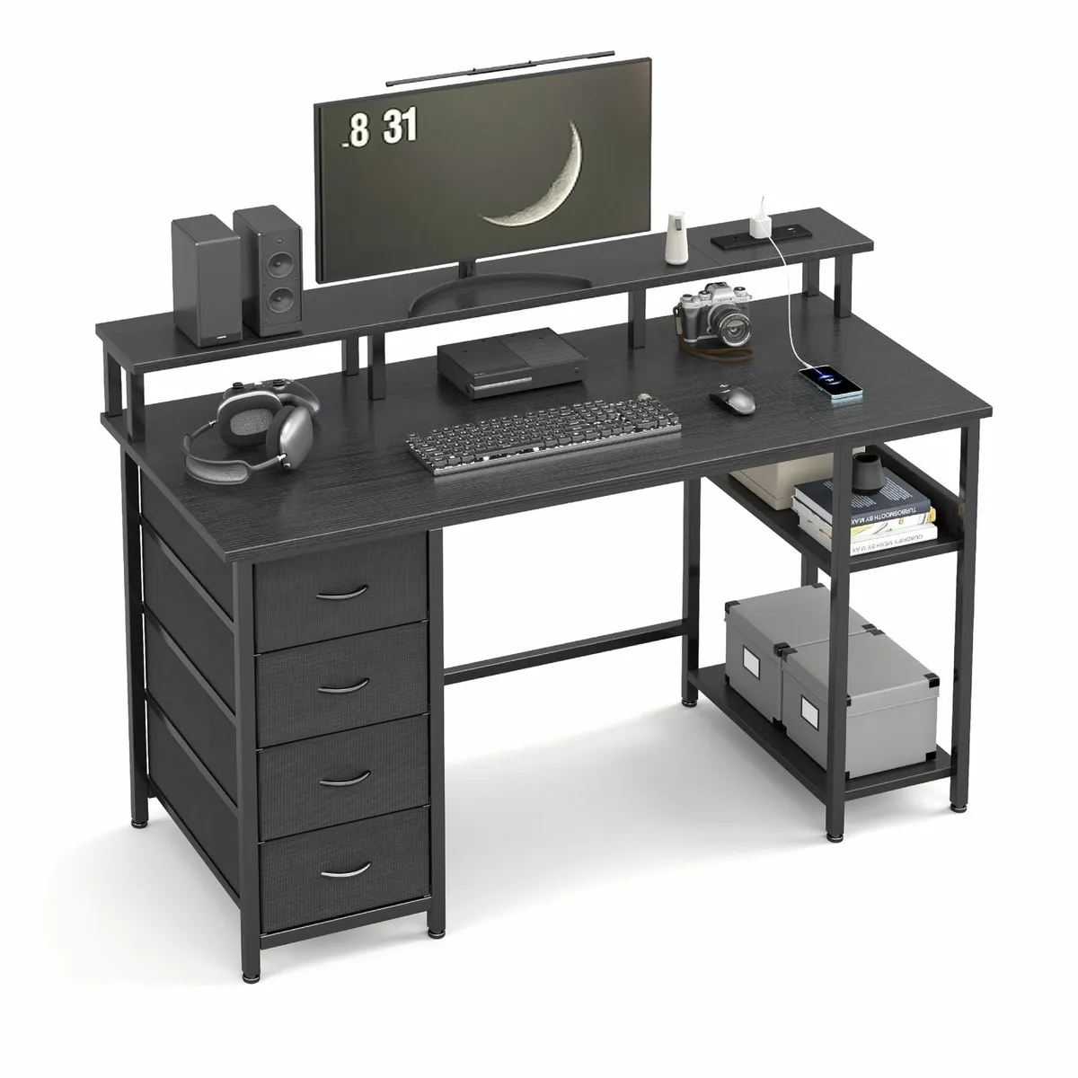 120CM Computer Desk with 4 Fabric Drawers Gaming - Image 1