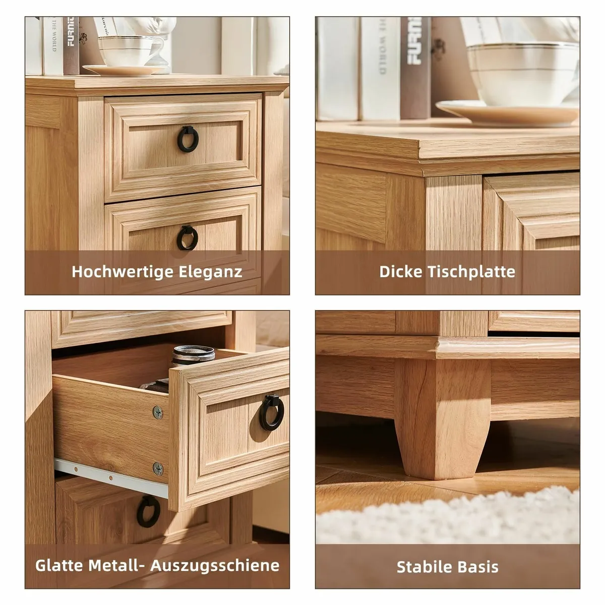 3 Drawers Side Table Chest of for Bedroom natural - Image 4