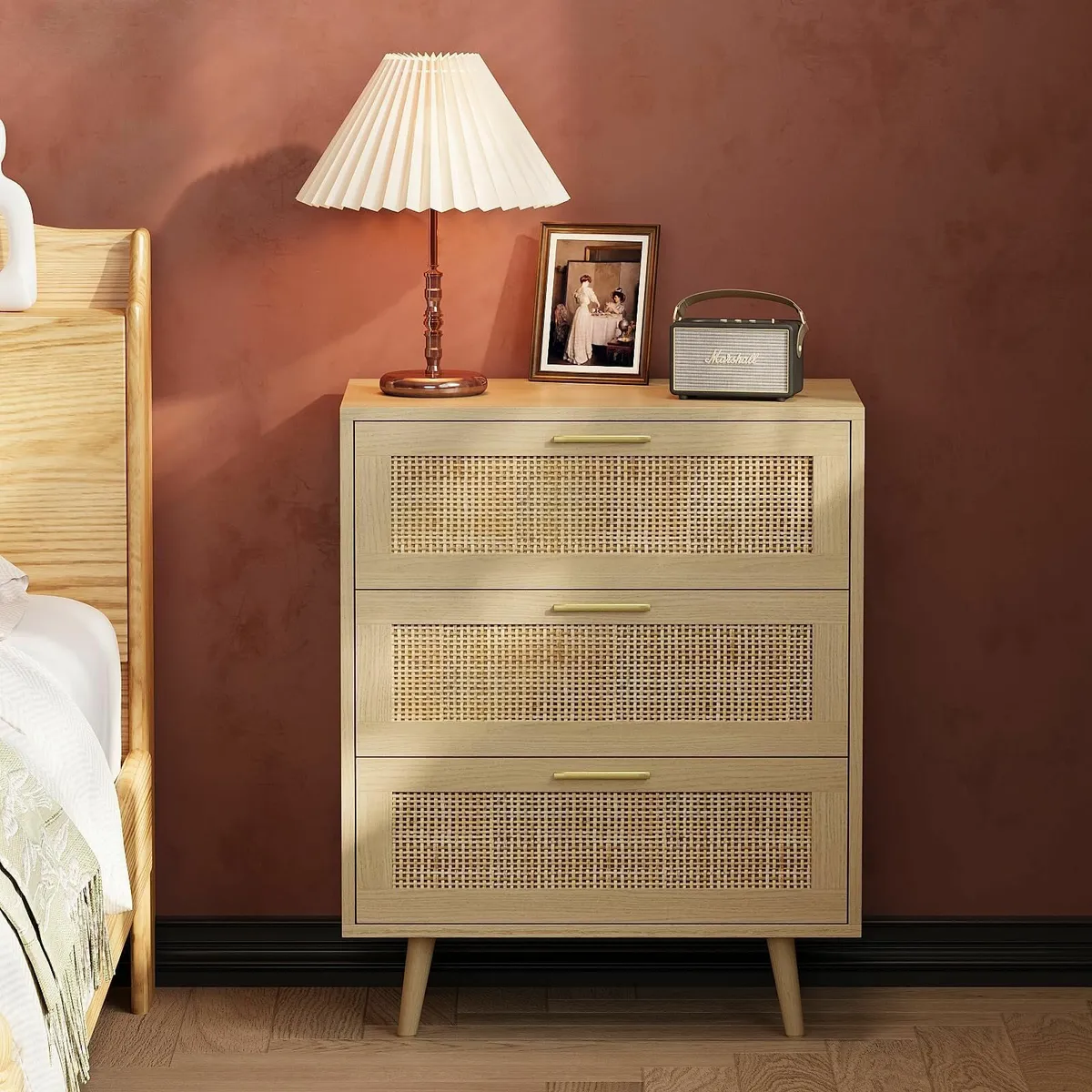 3 Drawer Rattan Dresser for Bedroom Boho Beside - Image 3