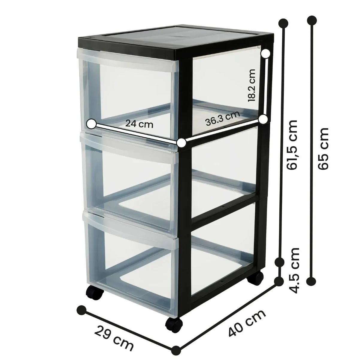 Plastic Drawers Storage Unit A4 Format 4 Wheels - Image 3