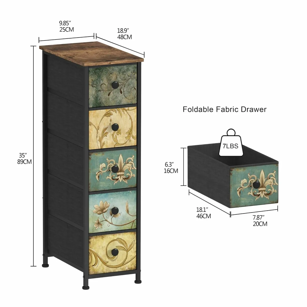 Chest of Drawers with 5 Drawer Narrow Dressers - Image 2